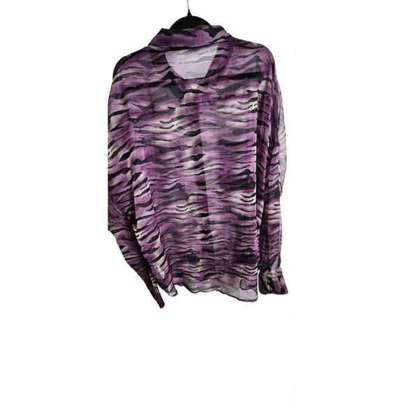 Nasty Gal Size 18 Purple and Black Sheer Button-Up Blouse with Animal Print - Picture 5 of 16
